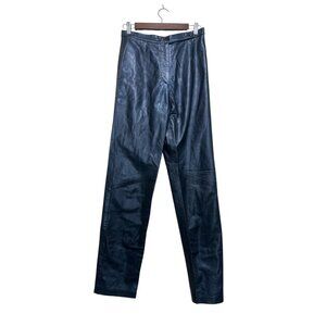 Esotica Leather Metallic Pants Women 8 Tall Blue Straight Leg Rock Star Western
